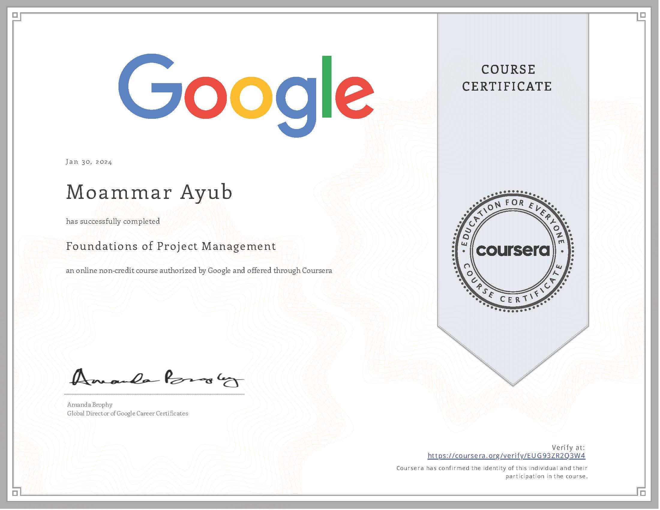 Project Management Certificate by Google